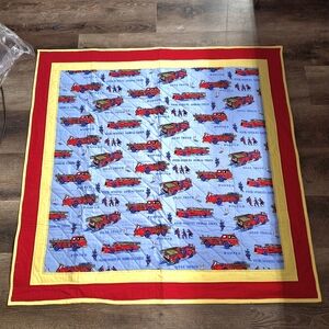 Handmade Fire Truck Themed Quilt, Flannel Backed, NWOT